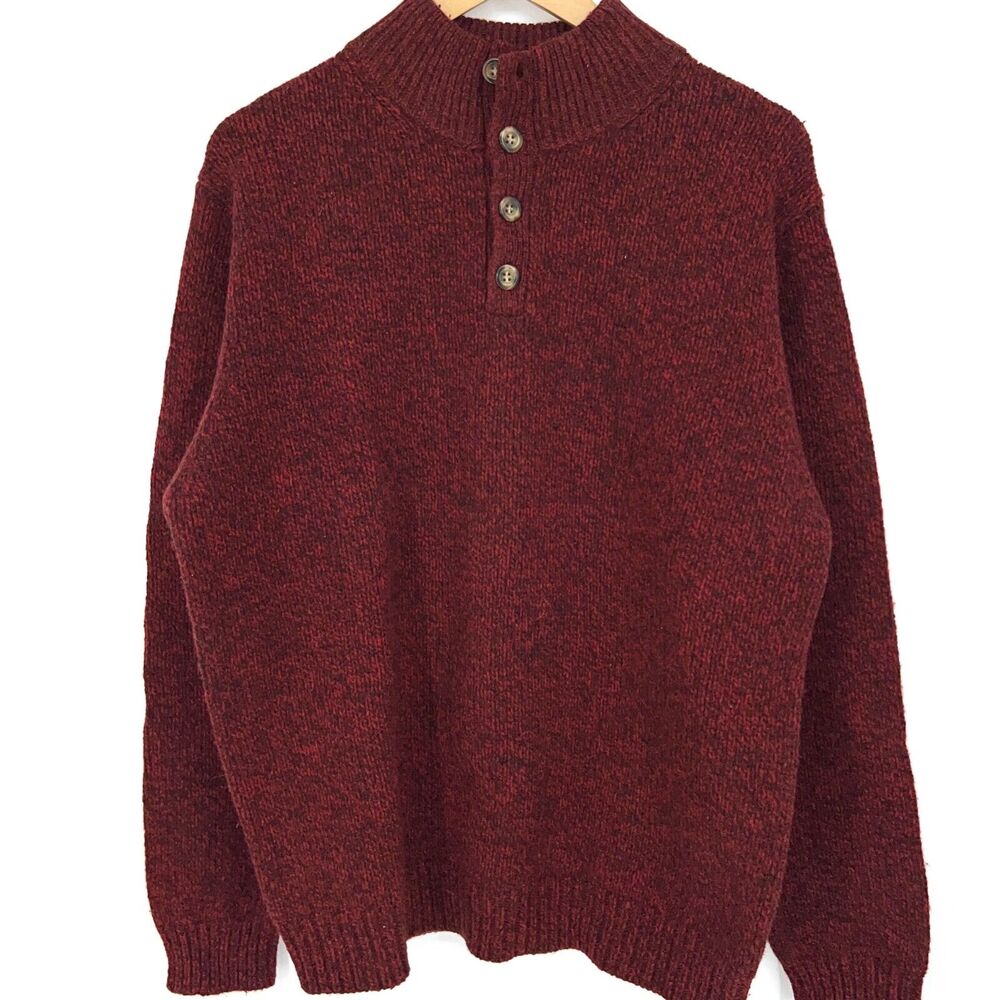 L.L. Bean Lambswool Classic Ragg 2 Button Marled Henley Red Sweater S